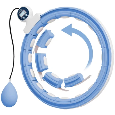 Image of SPORTNOW Smart Weighted Hula Hoop For Adults, Ring with 16 Detachable Knots, 360 Auto Rotating Ball and Digital Counter, Massage Circle Weight Loss, Light Blue