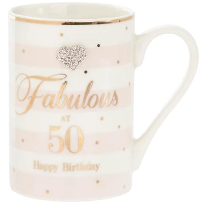 Image of LEONARDO LP33861 Ceramic 50th Birthday Mug Stripes and Mad Dots 1 Piece 7x7x11 cm Accessory, Pink