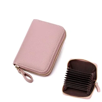 Image of ZMREN Women&#039;s Credit Card Holder, Small Leather Blocker Wallet ID Cards Holder RFID Protection Case Cash Coin Pocket with Zip Pink