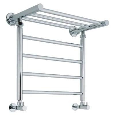 Image of Milano Pendle Chrome Ladder Style Heated Towel Rail Shelf 494mm x 532mm