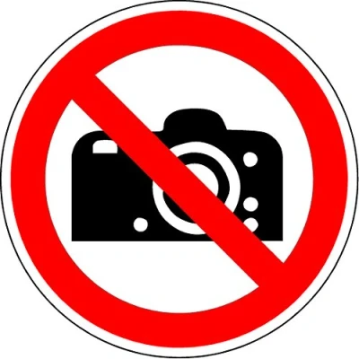 Image of ISO Safety Label Sign International No Photography Symbol Self Adhesive Sticker 100mm Diameter