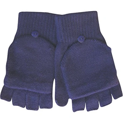 Image of Mens&#039; Winter Thermal Knit Magic 2 in 1 Combo Fingerless Gloves &amp; Mittens, Navy, One size
