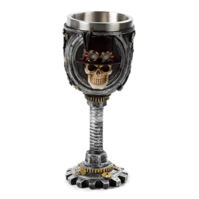 Image of Puckator Decorative Steampunk Skull Goblet I Themed Home Decoration Wine Fantasy Accessories Stainless Steel Resin