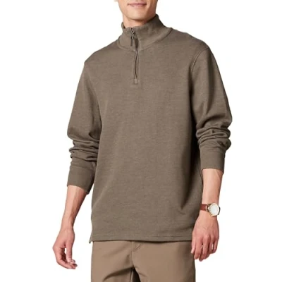 Image of Amazon Essentials Men&#039;s Quarter Zip French Rib Jumper, Brown Heather, L