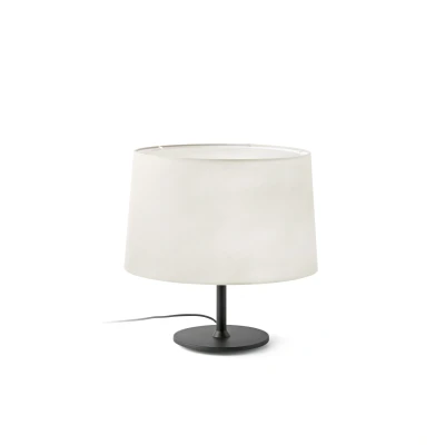 Image of Windsor Table Lamp with Round Tapered Shade Matt Black, Linen 1x E27