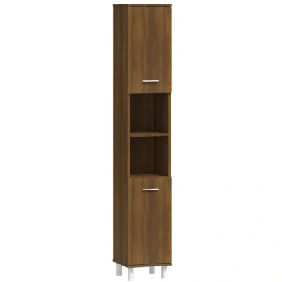 Image of vidaXL Bathroom Cabinet Brown Oak 30x30x179 cm Engineered Wood