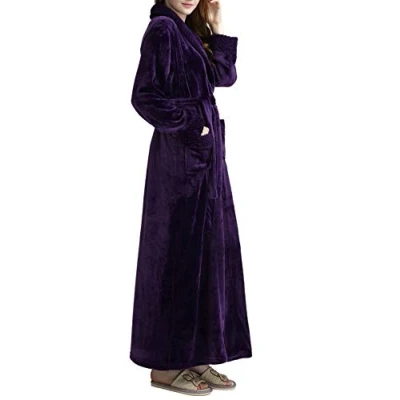 Image of Kinloy Womens Soft Plush Bathrobe Winter Fleece Full Long Dressing Gown Fluffy Bath Robe Housecoat Nightwear Purple XL 14 20 UK