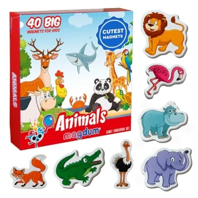 Image of magdum Fridge Magnets For Toddlers 40 FARM+ZOO Animals Animal Kids Magnetic Shapes Magnet Toy
