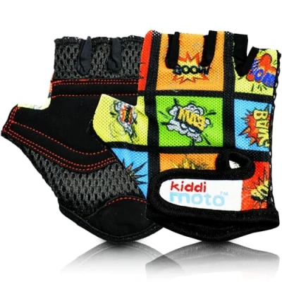 Image of Kiddimoto Kids Cycling Gloves Anti Slip Bike for Boys and Girls Fingerless Mountain BMX, MTB Riding, Gymnastics, Scooters, Skateboard, Balance Bike, Rollerblade.