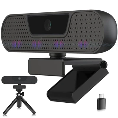 Image of VIZOLINK W2G Webcam 1080P 60FPS, Full HD for PC with Microphone, Privacy Cover, Tripod, Light Correction, 75View, Plug &amp; Play, Streaming, Video Call, Conference, Skype,Zoom,Laptop,Mac