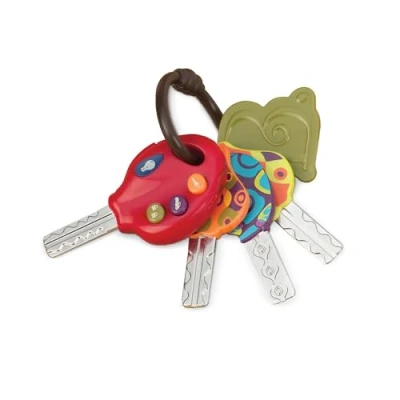 Image of B. Toy Car Keys 4 &amp; Keyring Lights Sounds Remote Baby Teether 10 Months + LucKeys Tomato