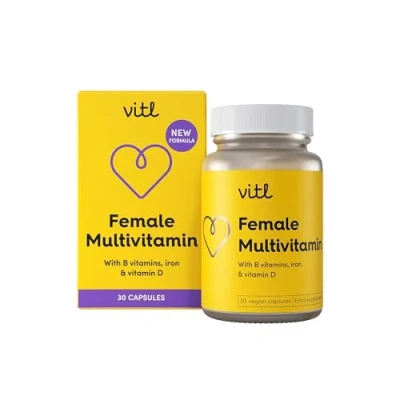 Image of Vitl Female Multivitamin &amp; Minerals Supplement 30 Vegan Capsules 21 Essential Active Vitamins with Vitamin D3, B, C, E, Folic Acid Iron 1 Month Supply