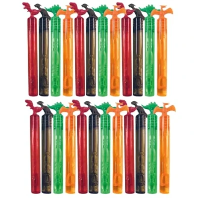 Image of LND Gifts Dinosaur Bubble Tubes 24 Bubbles Included Available in Quantities of 24, 36, 48 Party Bags Fillers, Gifts, Kids Bubbles, Mini for Bags,Dinosaur Favours