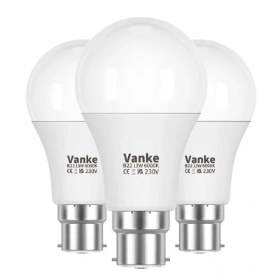 Image of Vanke Bayonet Light Bulb, 13w (100w Equivalent), 6000K Cool White, B22 LED Bulbs, Non Dimmable, 1200 Lumen, Pack of 3