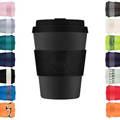 Image of Ecoffee Cup 12oz 350ml Reusable Eco Friendly 100% Plant Based Coffee with Silicone Lid &amp; Sleeve Melamine Free Biodegradable Dishwasher/Microwave Safe Travel Mug, Kerr and Napier