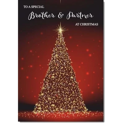 Image of doodlecards Brother and Partner Christmas Card Red Tree Medium Size for &amp; with Plain Envelope
