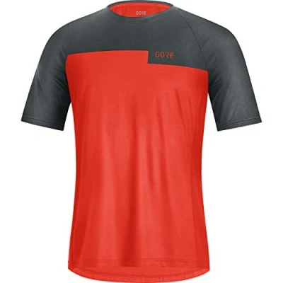 Image of GORE WEAR Men&#039;s Trail Short Sleeve Shirt, XXL, Fireball/Urban Grey