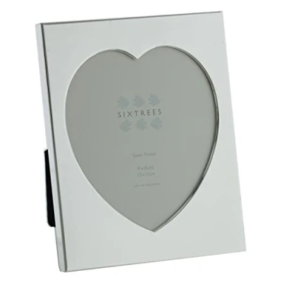 Image of Sixtrees Romeo Heart Shaped silver plated photo frame for a 4&quot; x 6&quot; (102mm 152mm) picture.