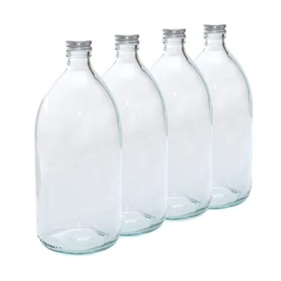 Image of Aura 500ml CLEAR GLASS Bottles with SILVER Lids PACK of 4