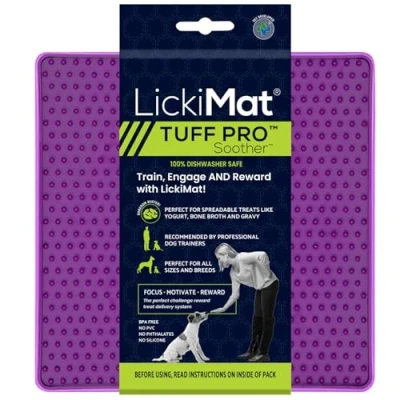 Image of LickiMat PRO Tuff Soother for Dogs, Heavy Duty Dog Lick Mat, Calmer, Alternative to Puzzle Toys and Slow Feeder Bowls. Perfect Peanut Butter, Yoghurt, Healthy Treats Distraction. (Purple)