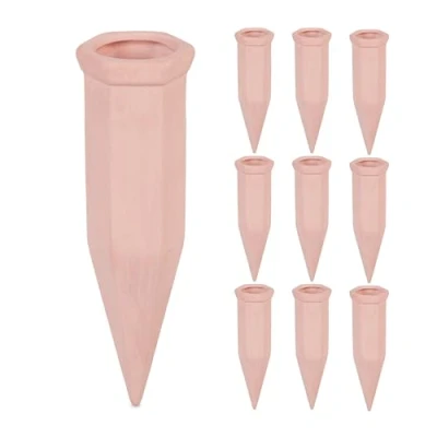 Image of Relaxdays 10x Clay Cone Watering, for 1.5 Litre PET Bottles, Irrigation Aid, Ceramic, 17.5 x 5.5 5 cm, Terracotta