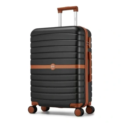 Image of Kono Medium Suitcase 24 inch Lightweight ABS + PC Hard Shell Trolley Case Travel Check in Luggage with 3 Digit Combination Lock Spinner Wheels (Black/Brown)