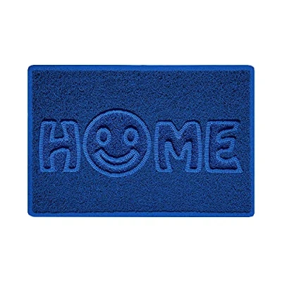 Image of Nicoman SMILEY FACE Embossed Shape Door Mat Dirt Trapper Jet Washable Doormat (Use Indoor or Sheltered Outdoor) (60x40cm/23.6x15.7inches, Small) Blue