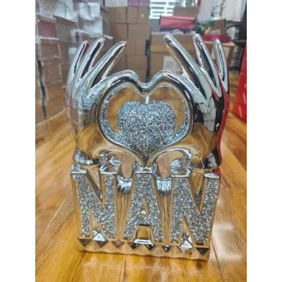 Image of Biznest NAN Heart Hand Silver Crushed Diamond Crystal Ornament Home Decor Gift Bling (Silver)