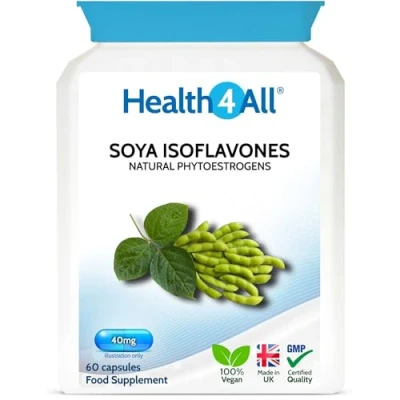 Image of Health4All SOYA Isoflavones 40mg 60 Capsules (V) GMO Free, Non Irradiated, Menopause Support Supplement