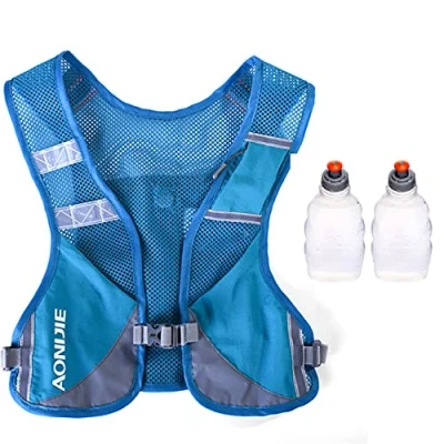 Image of Reflective Hydration Pack Backpack Running Vest Marathon Runner Rucksack Cycling for Men &amp; Women (Blue with 2 250Water Bottles)