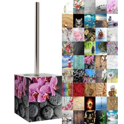 Image of Sanilo Toilet Brush and Holder, Wide choice of beautiful Stainless Steel Handle, With Exchangeable Head, Easy to clean (Madeira)