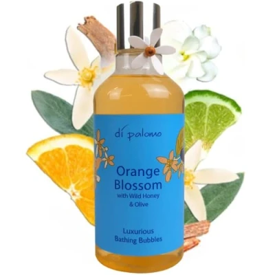 Image of Di Palomo Orange Blossom &amp; Honey Luxury Bathing Bubbles 300ml. Foaming Bubble Bath. Shower Gel Body Wash with Nourishing Skin Care. Bath Foam Gifts for Her. Relaxation Women.