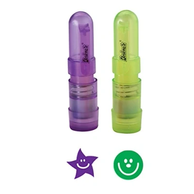 Image of 2 x Small Star / Smiley Face Stamps 8mm. Ideal Loyalty Stamp or Teacher Stamp. Self inking..