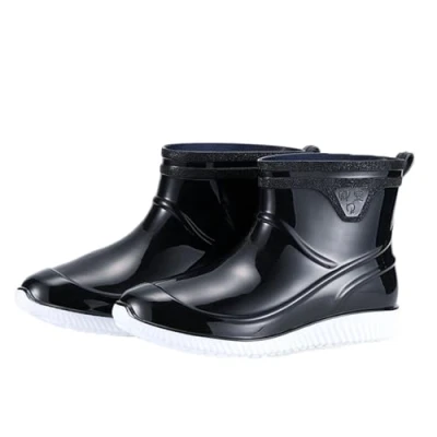 Image of AUXDIQ Wellies Men Wellington Boots Outdoor Garden Waterproof Ankle Rain Shoes Black White 9 UK