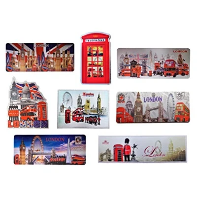 Image of Set of 8 UK London England Famous Icons Acrylic Foil Fridge Magnets
