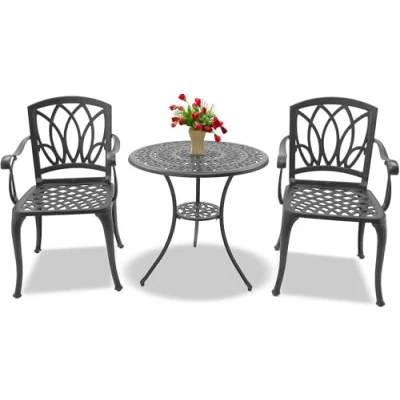 Image of Centurion Supports POSITANO Luxurious Garden and Patio Table 2 Large Chairs with Armrests Cast Aluminium Bistro Set Grey