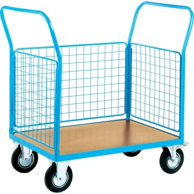 Image of 3 Mesh Sides Platform Truck; 1300 x 700 1050; 500kg; Blue/Veneer