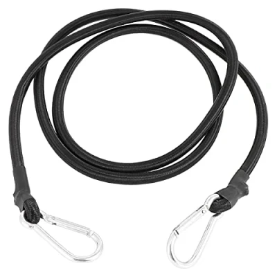 Image of DRERIO 2m Bungee Cord with Carabiner Heavy Duty Straps Luggage Tie Downs Black Elastic Rope for Motorcycle Car Caravan Trunks Bicycle Transport Locking Load Securing