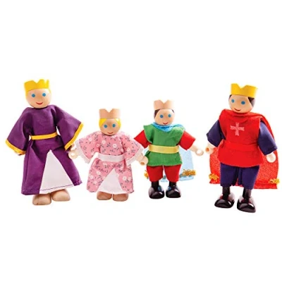 Image of Bigjigs Toys Royal Family Wooden Dolls King, Queen, Prince &amp; Princess Doll Set for Castle or Palace, House People, Fantasy Doll&#039;s Playsets