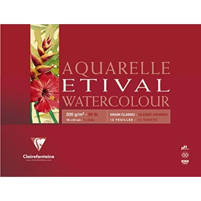 Image of Clairefontaine Ref 96377C Etival Classic Grained Glued Watercolour Painting &amp; Drawing Pad (10 Sheets of Paper) 18 x 24cm 200gsm Cellulose Art Paper