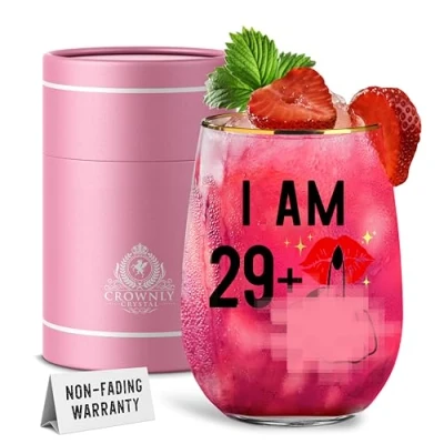 Image of CROWNLY CRYSTAL® 30th Birthday Gifts for Women Stemless Wine Glasses Personalised Decorations Auntie Mum Funny Gift Ideas