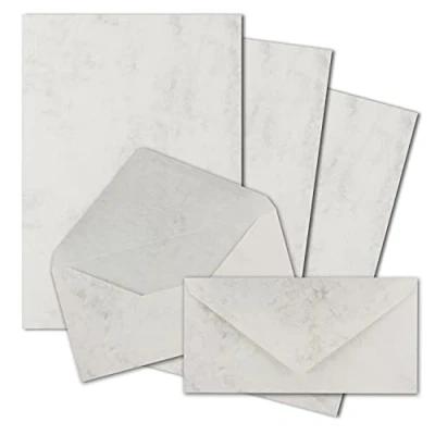 Image of FarbenFroh by Gustav Neuser 50 x A4 Writing Paper Sets with DIN Long Envelopes, Wet Seal, Grey Marbled, Matte Envelopes