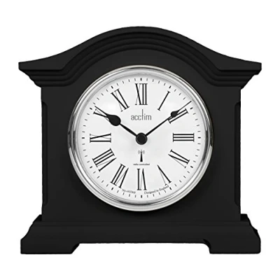 Image of Acctim Black Quartz Battery Radio Controlled Mantle Mantel Clock Chesterfield 77163