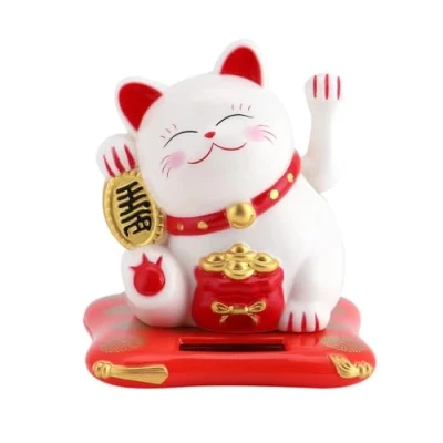 Image of Maneki Neko Solar Powered, Lucky Money Cat Decor, Lovely Statues for Car/Home/Office (White)