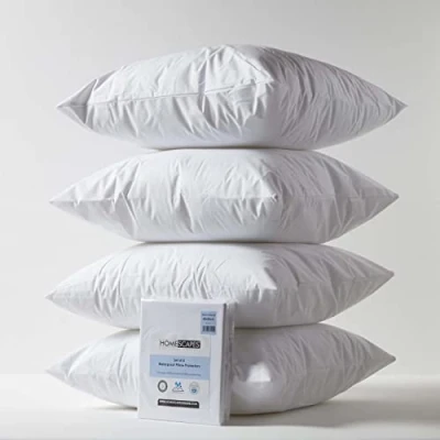Image of HOMESCAPES Set of 4 Euro Size 80 x cm Waterproof Pillow Protectors Hypoallergenic Anti Dust Mite Washable Square Covers Oeko Tex Certified Soft &amp; Breathable with Zip Closure