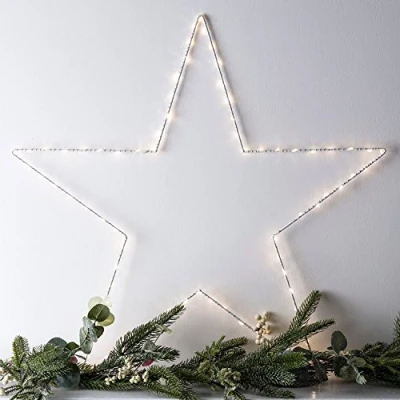 Image of Lights4fun Set of 2 Christmas Indoor Light Up Star Window Decoration with 80 Warm White LEDs Battery Operated Timer 59cm