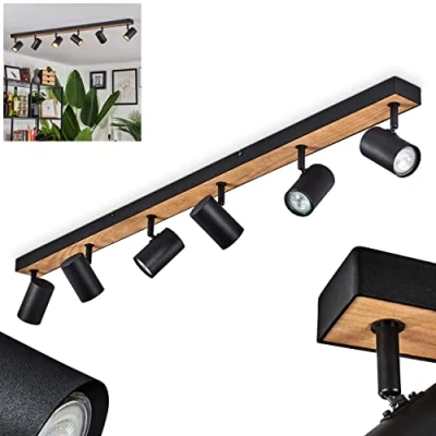 Image of hofstein Ceiling Light Javel, Modern lamp Made of Metal/MDF in Black/Brown/Wood Look, with Adjustable spotlights, 6 Flame, x GU10, Without Bulbs