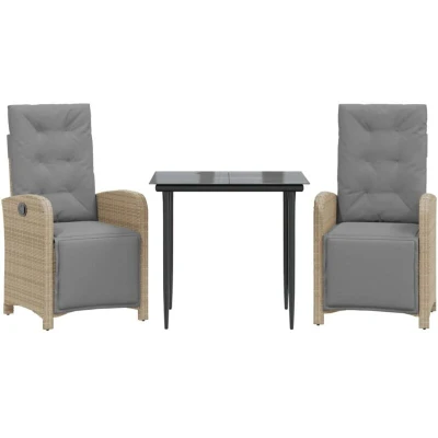 Image of 3 Piece Bistro Set with Cushions Light Grey Poly Rattan vidaXL
