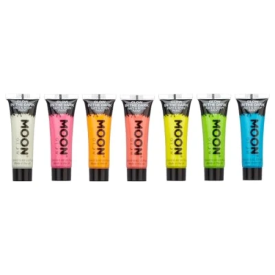 Image of Moon Glow 12ml in the Dark Face &amp; Body Paint Set of 7 Phosphorescent Charge to UV Keyring included