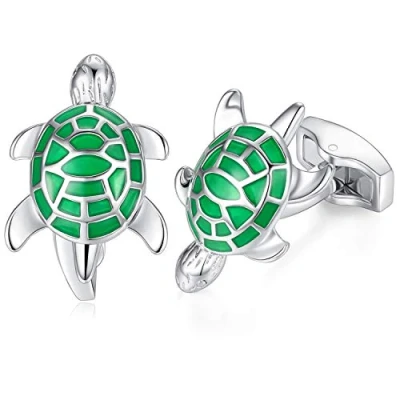 Image of HONEY BEAR Sea Tortoise Turtle Cufflinks for Men, Stainless Steel Novelty Cuff link